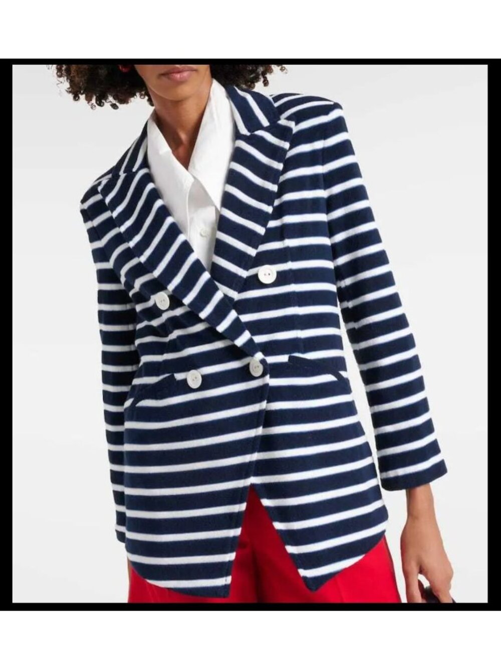 Veronica Beard Ortiz Striped Terry Blazer Marine White XL